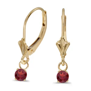 14k Yellow Gold Round Garnet Lever-back Earrings - Picture 1 of 3