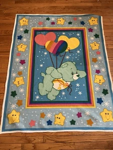Vintage 1980s Care Bear Wish Bear Blanket 56” By 44” Colorful Fleece Throw - Picture 1 of 5