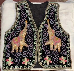Chaleco Vintage Carol Horn Workshop Elefante Negro Adorno Bordado Cuentas M/L - Imagen 1 de 17