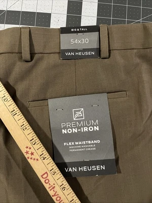 Pantalones de vestir Van Heusen para hombre 54x30 castaño/marrón cintura flexible - Nuevos Foto 1 de 4