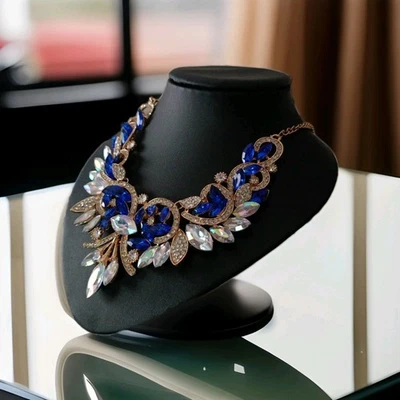 KETTE  Statement Collier Goldfarben Blau  Modeschmuck M2 - Bild 1 von 4