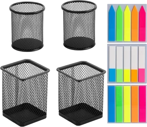 4 Pack Metal Mesh Pen Holder, Pen Holder, 3 Pcs Sticky Notes, Durable Pen Organi - Picture 1 of 5