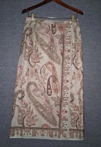 Vintage Talbots Women 100% Silk Midi Maxi Skirt Size 10P Green Paisley Wrap Open - Picture 1 of 11