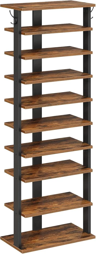  Многоуровневый вертикальный стеллаж для обуви, деревянный органайзер для хранения обуви с крючками, узкий - Изображение 1 из 4