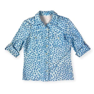 J McLaughlin Women's Blue Catalina Cloth Leopard Print Top S - Picture 1 of 11