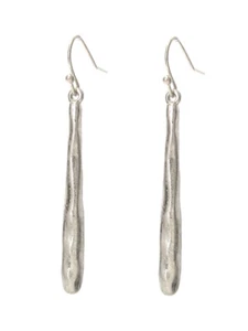 Long Bar Antique Silver Finished Hammered Bar Dangle Pierced Wire Earrings - Picture 1 of 1
