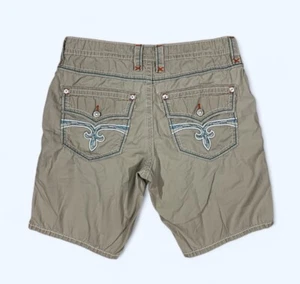 ROCK REVIVAL SHORTS MENS SIZE 36 BEIGE BLUE STITCHING - Picture 1 of 5