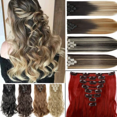 CLEARANCE Clip In 100% Natural Hair Extensions 8 Pieces Ombre Full Head Thick US - Image 1 of 4