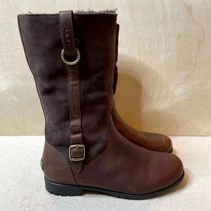UGG Bellevue Stiefel Damen US 8 braun Leder Lammfell gefüttert Winter Kampfstiefel - Bild 1 von 14
