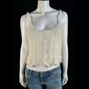 Maglione 80% angora sfocato lavorato a mano nuovo con etichette camicia in pizzo serbatoio ooak taglia S M - Foto 1 di 9