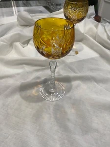 BEYER BEZ1 Gold Amber Crystal Hock Wine Cut-to-Clear 7 3/4" Excelllent 2 Avail - Picture 1 of 9