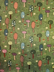 Heidi Grace Tree Print Fabric for JoAnn Cotton Green Background Sold 1/2 Yard - Picture 1 of 6