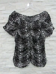 St. John Black White Animal Print Stretch Nylon Ruched Parachute Top Blouse XL - Picture 1 of 6