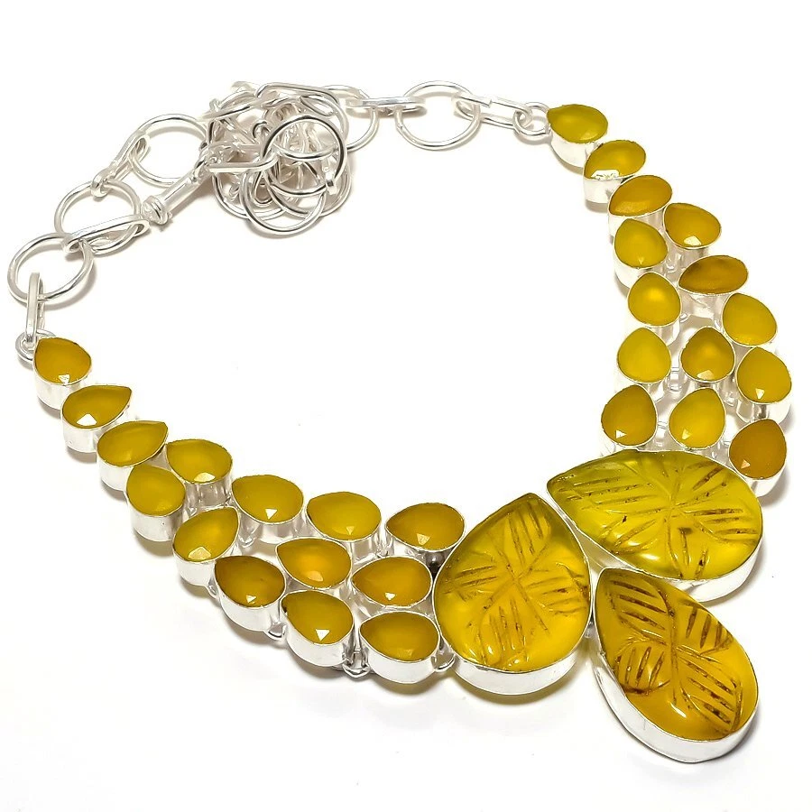 Collar de joyería de plata 925 hecho a mano con piedras preciosas de ónix amarillo 18" R-1552 Foto 1 de 1