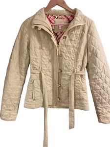 Lilly Pulitzer Steppjacke hellbraun Knöpfe durchgehender Reißverschluss Gürteltasche Gr. 4 Herbst Frühling - Bild 1 von 15