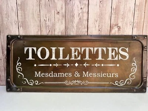 Bathroom Plaque French Toilettes Toilet Sign BLACK France Ladies Gents Wall Hang - Picture 1 of 6