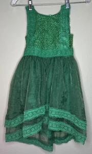 Trish Scully Child Dress Sz 6 Green Floral Lace Tulle Hi Lo Holiday Party - Picture 1 of 9