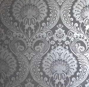 Arthouse Decoris Damask Wallpapers in Silver, Navy Gold, Gunmetal Silver - Picture 1 of 6