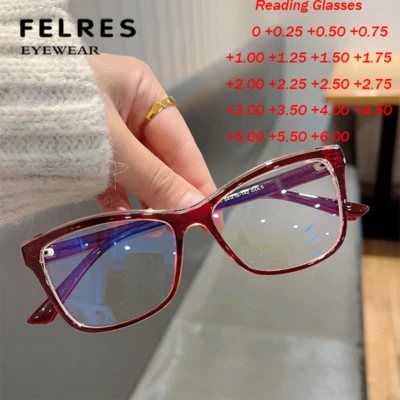 FELRES Women Cat Eye Blue Light Blocking Reading Glasses Classic Full Frame Glasses New