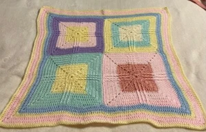 Baby Afghan Handmade Crochet Carseat Blanket Pastel Colors Granny Square 26x26” - Picture 1 of 5