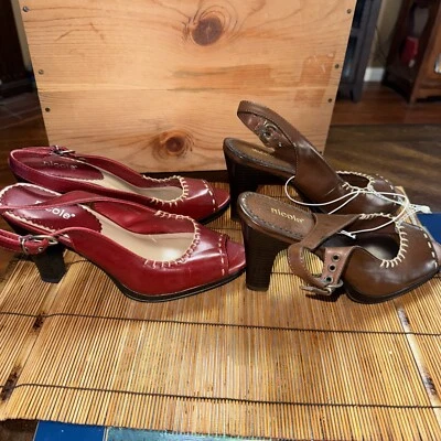 Zapatos de vestir Nichole de cuero marrón y rojo de tacón alto para mujer 7M PePe Toe Pump Foto 1 de 4