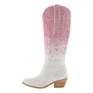 Botas altas a la rodilla occidentales Onlymaker para mujer brillantes de cristal de estrás - Imagen 1 de 23