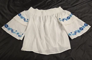 Neu ohne Etikett Crown & Ivy Damen-Top bestickt Blumenärmel Bauernstil Größe Large - Bild 1 von 9