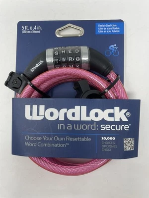 WORDLOCK em uma palavra: combinação segura trava de bicicleta 5 pés X 10 mm rosa - Imagem 1 de 4