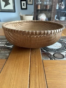Large Bamboo Asian Winnowing Basket Vintage 15 1/4” Fine Weave, Brown Boho Style - Picture 1 of 6