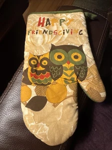 NWT Owls Pumpkin Happy Friendsgiving Thanksgiving oven mitt fall autumn - Picture 1 of 4