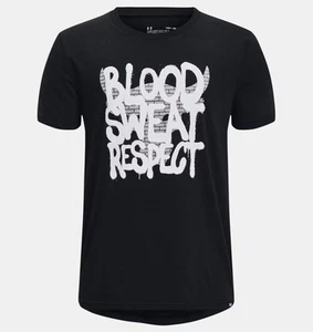 Under armour Project Rock T Shirt Youth Boys L PR Blood Sweat Respect Gym Black - Picture 1 of 1