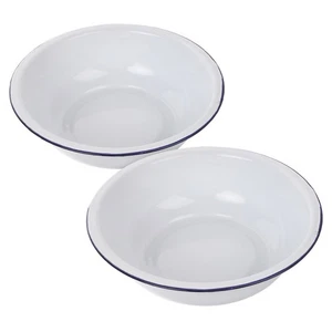 2 Pcs Household Enamel Basin Vegetable Washing Bowl Vintage Soup Bowls - Picture 1 of 12