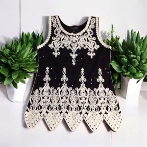 Juliette Womens Sleeveless Top Blouse Tunic Embroidered Black White Medium - Bild 1 von 8
