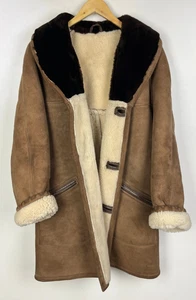 REAL SHEARLING SHEEPSKIN LEATHER COAT Size Large 42" Men`s Jacket Brown Vtg - Picture 1 of 4
