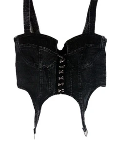 Top a scatto The Thrill Jeans grigio denim corsetto taglia large stile Y2K - Foto 1 di 18