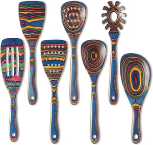 Pakkawood 7-Piece Blue Wooden Cooking Utensils, Wooden Spoons for Cooking, Woode - Picture 1 of 7
