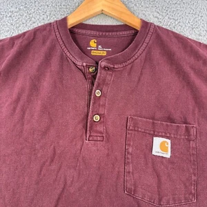 Carhartt Henley Shirt Mens XL Purple Logo Pocket Grunge Workwear Short Sleeve - Picture 1 of 12