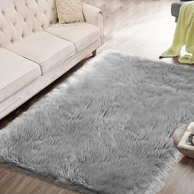 3 x 5 Fuzzy Faux Fur Gray Washable Area Rugs for Living Room for Bedroom - Image 1 of 3