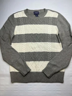 Suéter Pullover Chaps Para Mujer Talla Pequeña Rayas Tejido con Cable Gris y Crema Foto 1 de 4