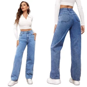 Womens High Waisted Jeans Straight Leg Denim Pants Trousers for Women Light Wash - Picture 1 of 25