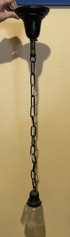 Antique Hanging Light Fixture Painted Brass Chain 24” with Globe Cover