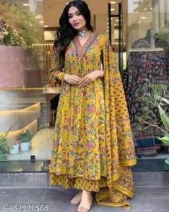 New Rayon Anarkali Kurti/Kurta With Dupatta & Bottomwear Party Wear For Women - Picture 1 of 2