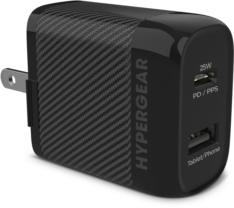 HyperGear SpeedBoost 25-Watt PD Dual-Output USB Wall Charger Black (15625)