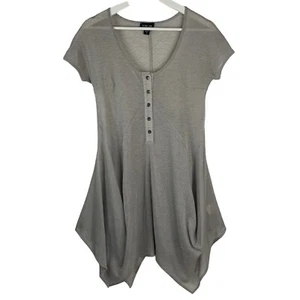 RONEN CHEN Sz 1 US 6 Knit Tunic Asymmetrical Dress Lightweight Gray Short Sleeve - Picture 1 of 9