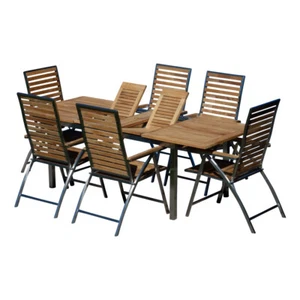 Gartengarnitur Edelstahl Teak Set Tisch 160/220 x 90 cm + 6 Hochlehner Teak Holz - Bild 1 von 8