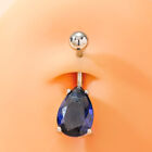 Exquisite Blue Rhinestone Tassel Navel Ring Stainless Steel Belly Piercing Ring