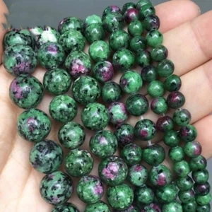 Epidote Zoisite Stone Bead Smooth Round Loose Beads DIY Jewelry 15'' 6/8/10/12mm - Picture 1 of 12