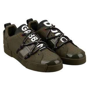 DOLCE & GABBANA DG Logo Low-Top Leather Sneaker Shoes PORTOFINO Khaki Green - Picture 1 of 8