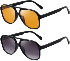 Retro Aviator Sunglasses Women Men Classic Vintage Large Square Frame 70s 80s - Picture 1 of 6