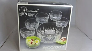 7 piece Diamant Arcoroc Service Set Salad Diamond Clear Durand International - Picture 1 of 12